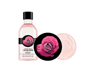 Shower gel and body cream from British Rose by The Body Shop