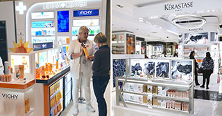 Dermacenter in Copenhagen Airport in Denmark ; Kérastase point of sale in São Paulo Airport in Brazil