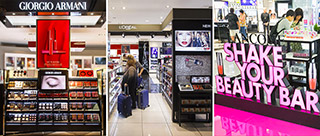 Giorgio Armani point of sale at the San Francisco Airport in the United States; L'Oréal Paris point of sale at Paris Charles de Gaulle Airport in France; Animation "Shake your Beauty" at the Lancôme point of sale at Waikiki Airport Hawai Downtown in the United States.