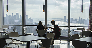 Terrace and cafeteria in the new offices in Hudson Yards, New York, United States
